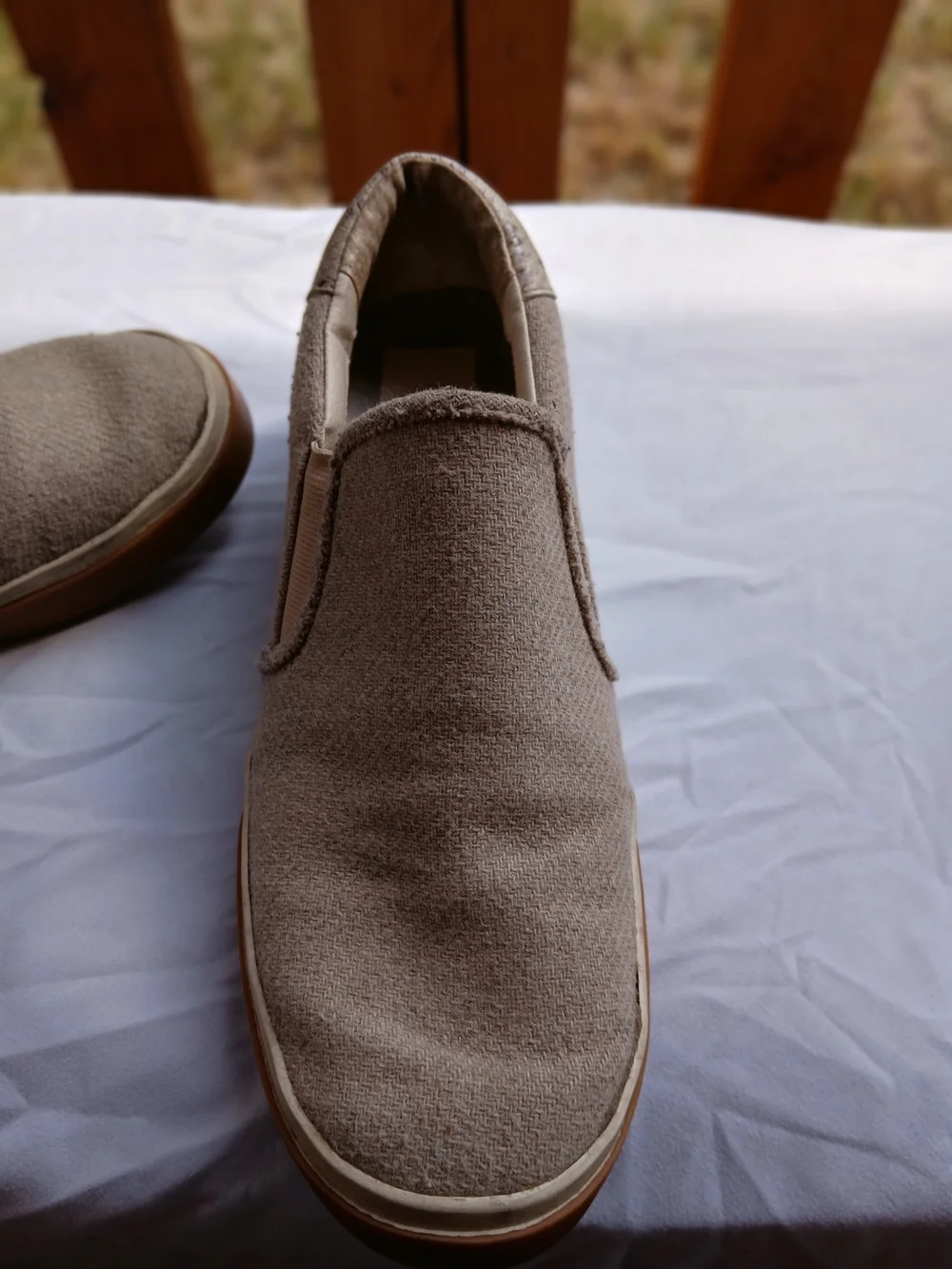 Dolce Vita Beige Canvas Slip-On Loafers with Gum Sole